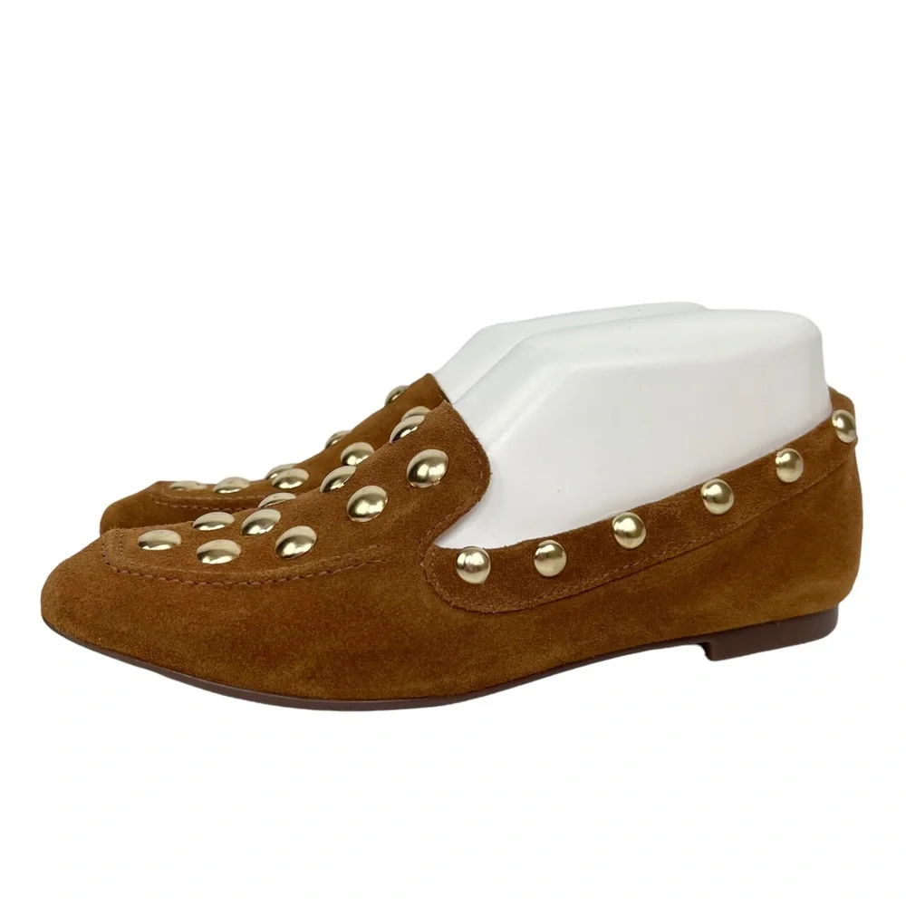 SOLD! SCHUTZ Laurie Studded Loafers in Wood Suede - Picture 3 of 8